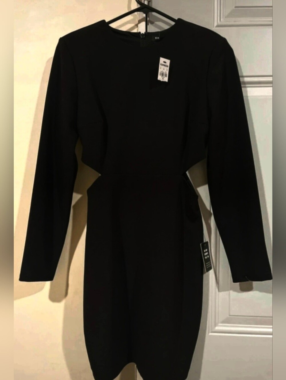 Express Black Long-Sleeve Midi Dress with Waist Cutouts. NWT